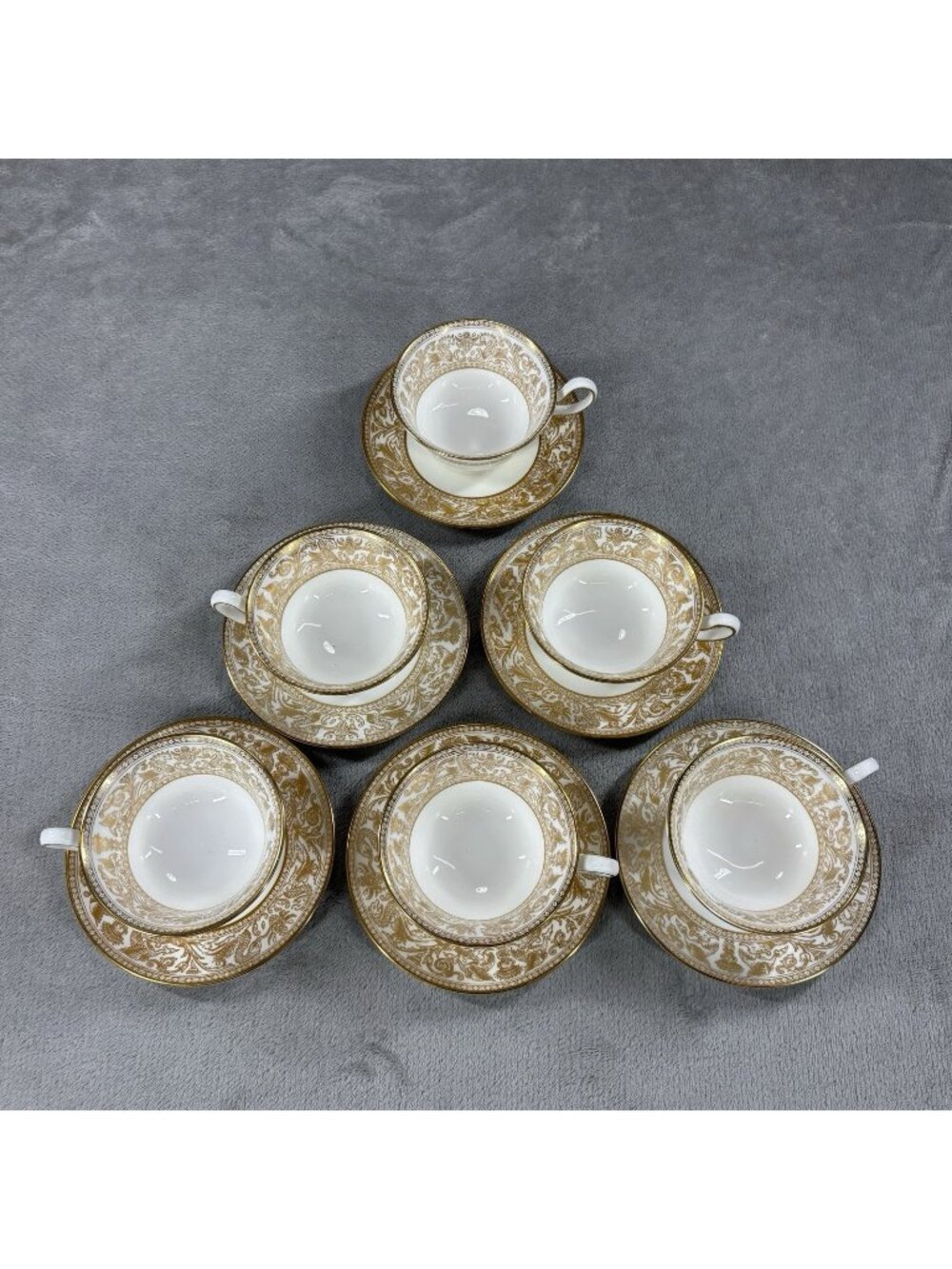 6 Wedgwood GOLD FLORENTINE W4219 Dragons Peony Shape Tea Coffee Cup & Saucer Set